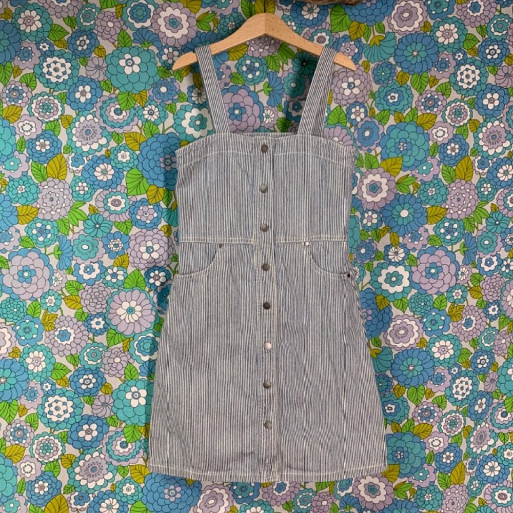 Stella McCartney Kids Blue and White Striped Pinafore Dress